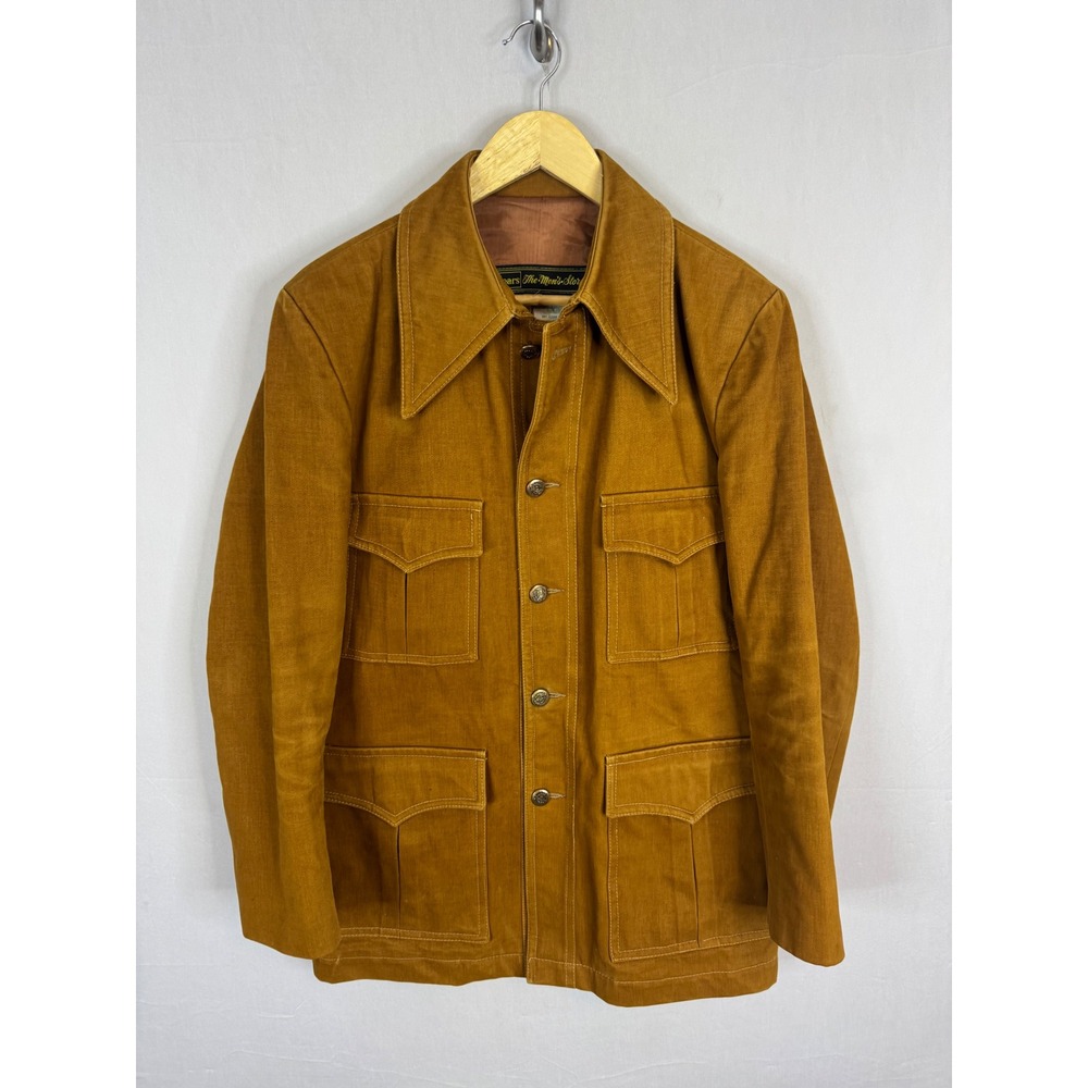 Vintage Sears Mens 42 Safari Jacket Brown Cotton Field Coat 70s Retro